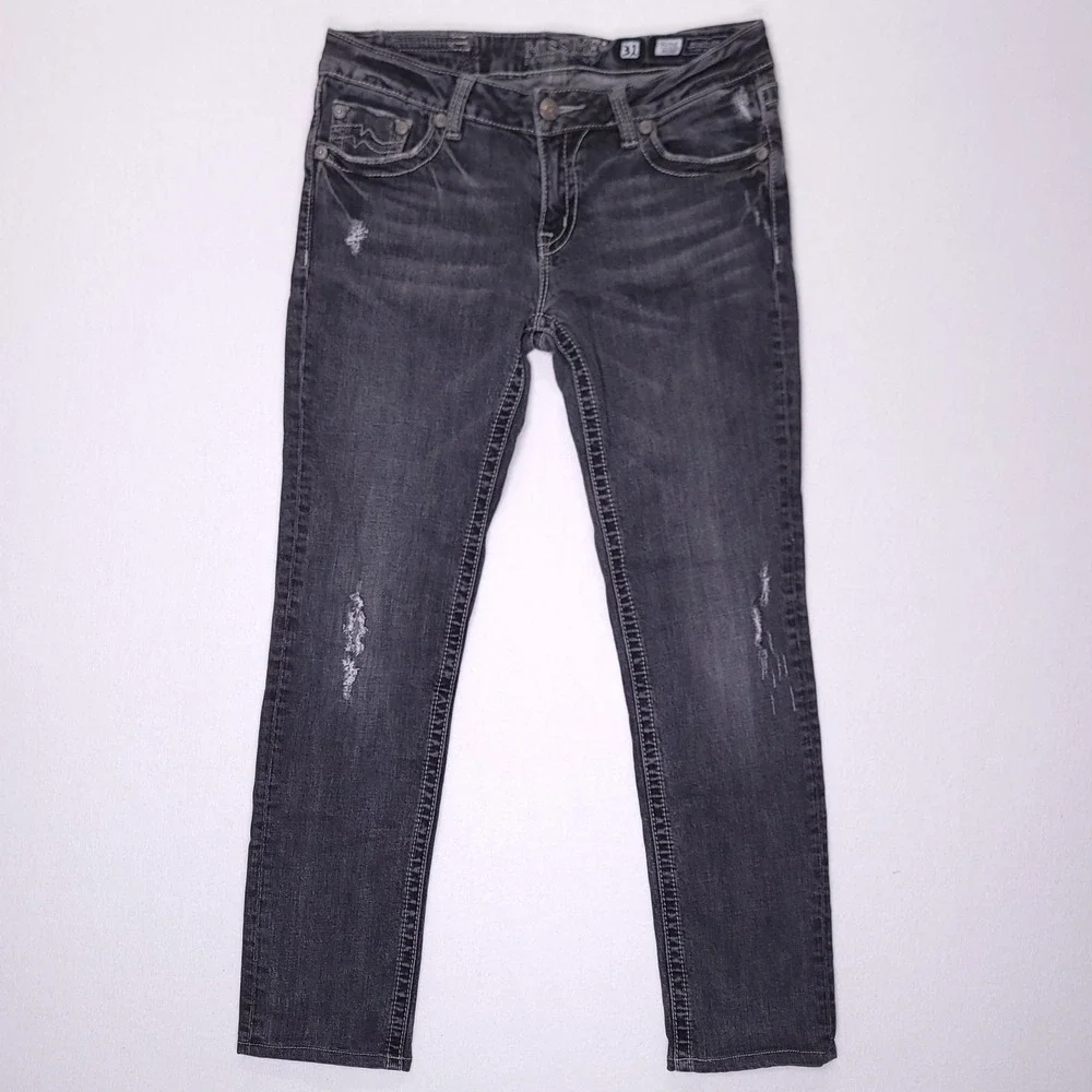 Miss Me Jeans Sunny Skinny Gray‎ Distressed Denim Women Size 31